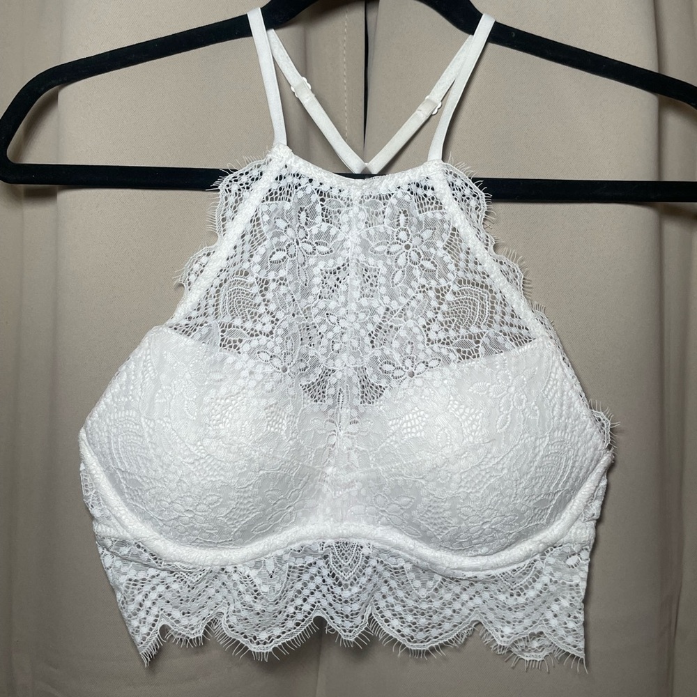 Victoria's Secret PINK Bralette Women's S White Push Up High Neck Lace